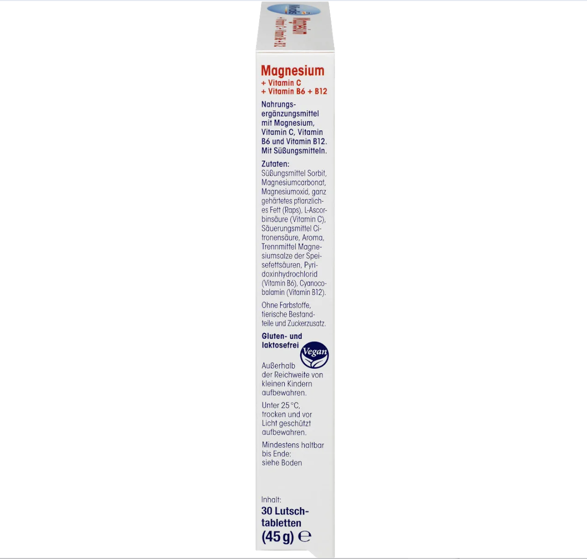 Magnesium + Vitamin C + Vitamin B6 + B12 Lozenges, 30 pcs, 45 g